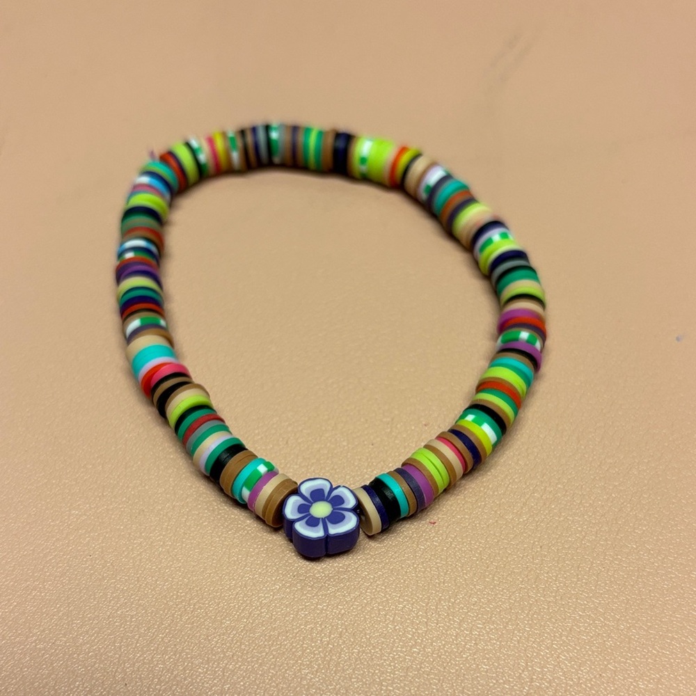Colorful Beaded Bracelet with Flower Charm